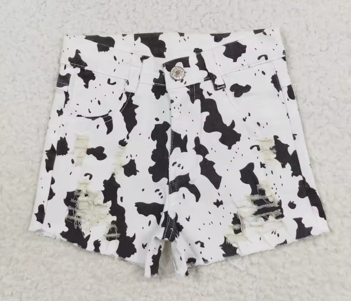 Frayed Cow Print Denim Shorts