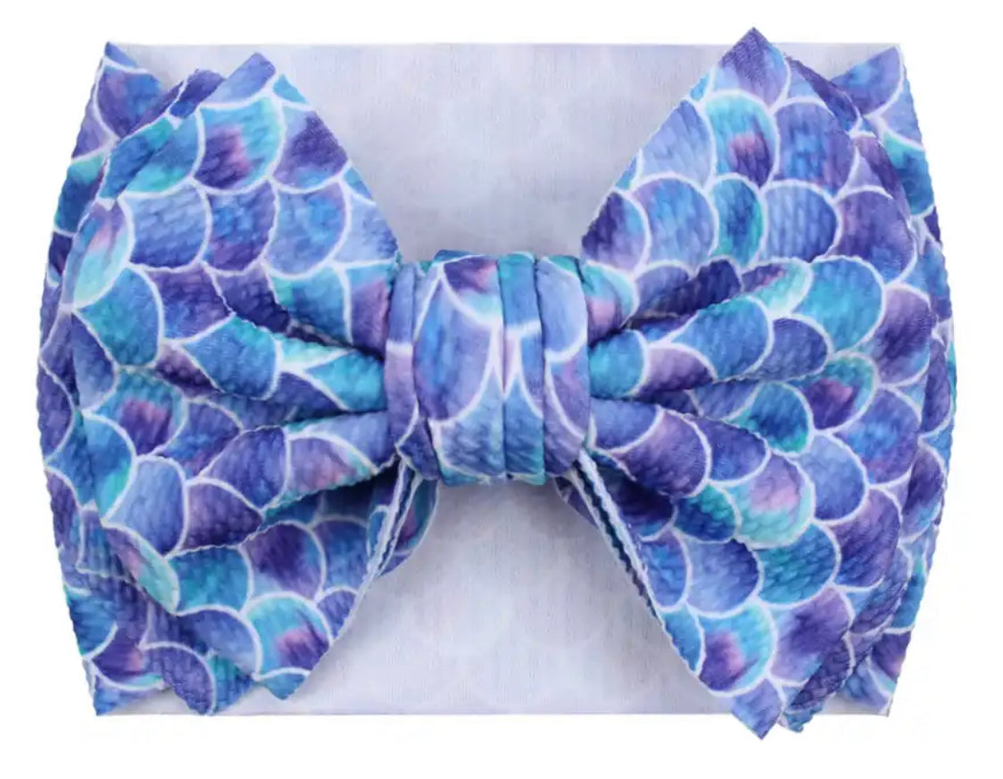 Blue and Purple Mermaid 7” Bow Head-wrap Sayre Design Co.