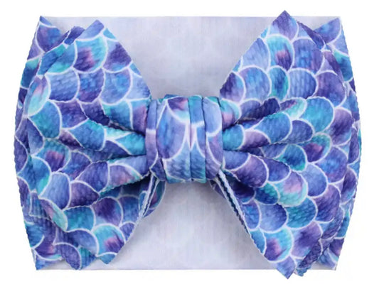 Blue and Purple Mermaid 7” Bow Head-wrap Sayre Design Co.