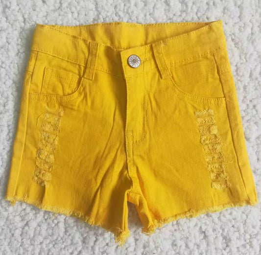 Distressed Lemon Denim Shorts