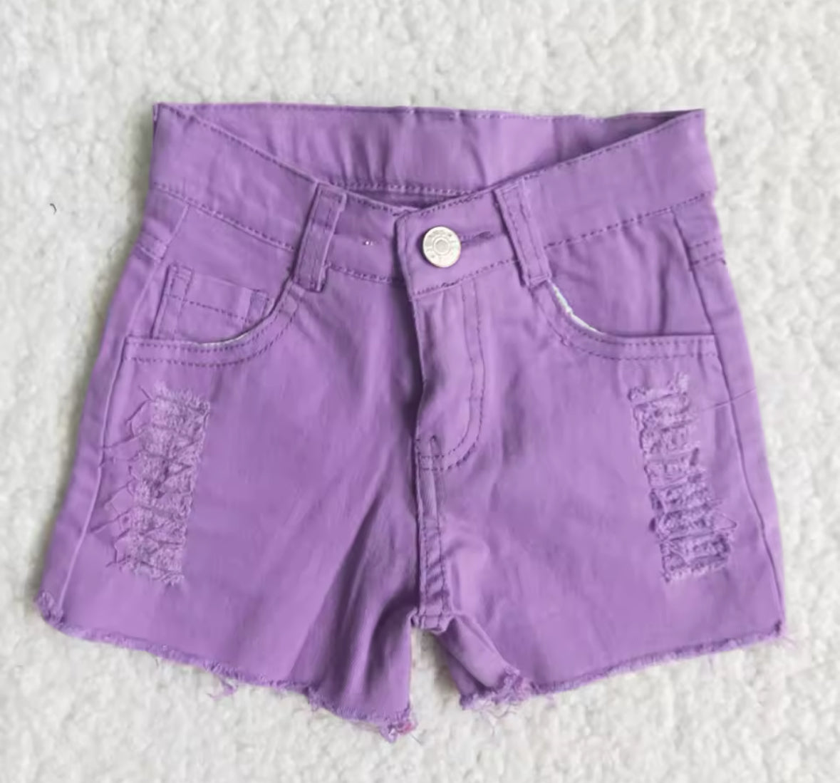 Distressed Lilac Denim Shorts