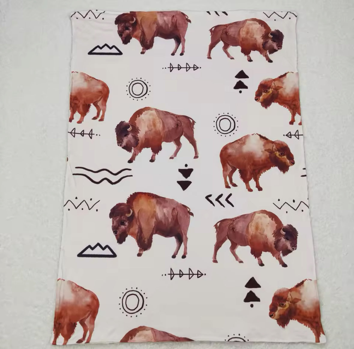 Buffalo Tribal Minky-Back Blanket 29x43”