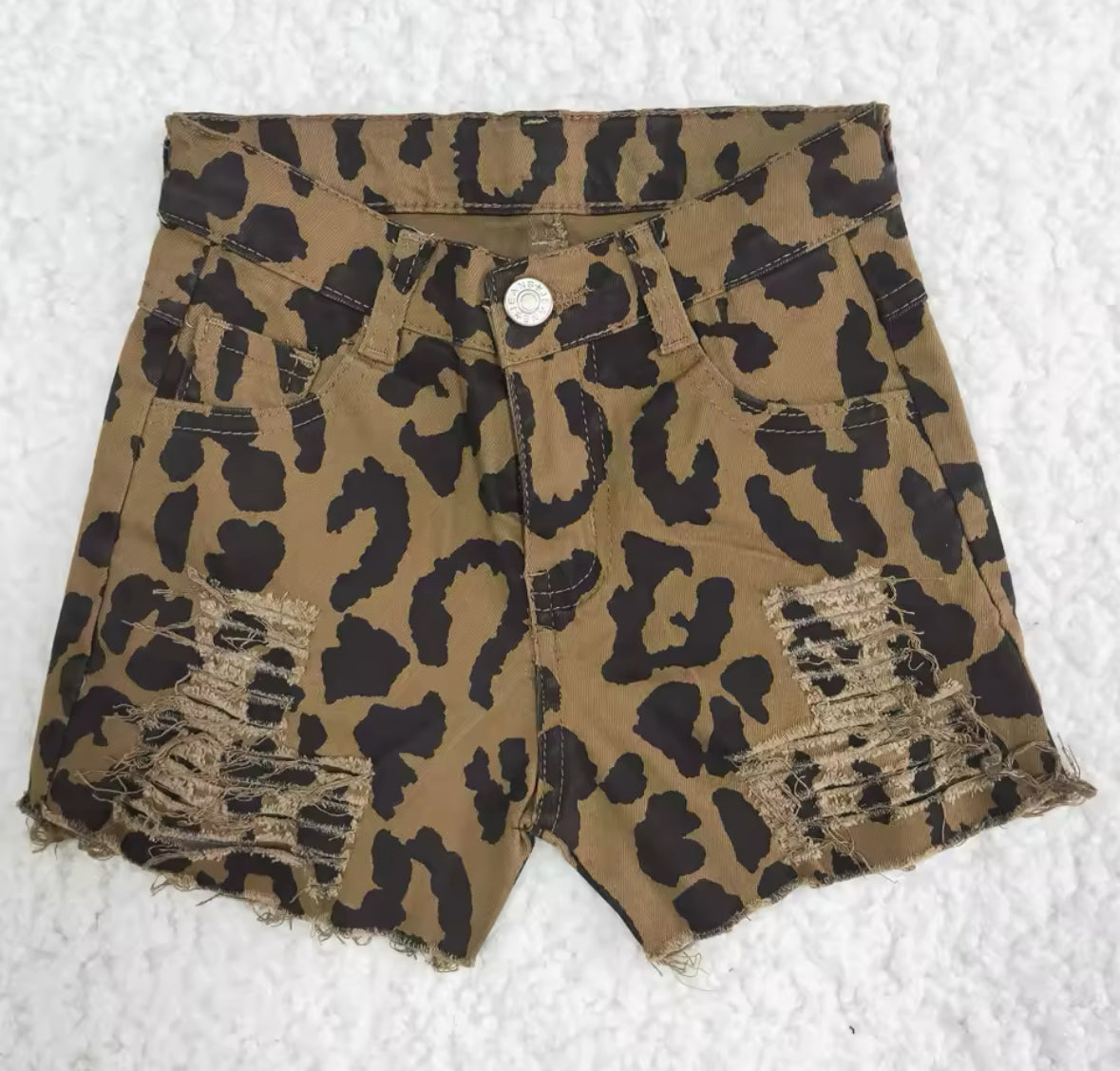 Leopard Print Denim Shorts