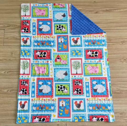 Blue Farming Blanket Minky-Back Blanket 29x43”