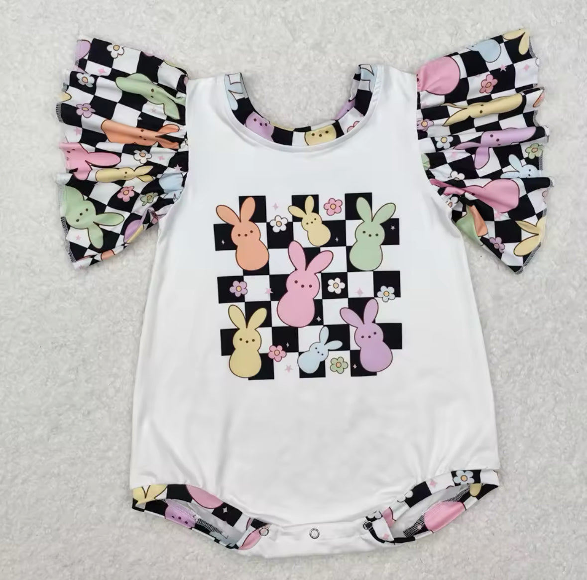 Checkered Peeps Flutter Sleeved Onesie