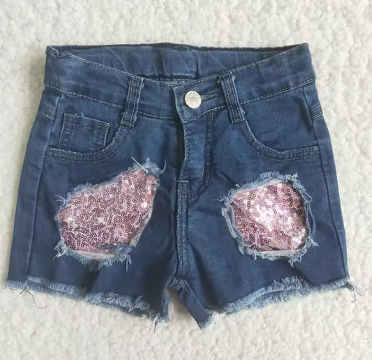 Pink Sequin Pocket Denim Shorts