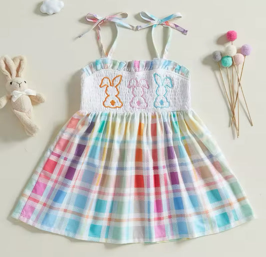 Plaid Bunny Tie Strap Dress