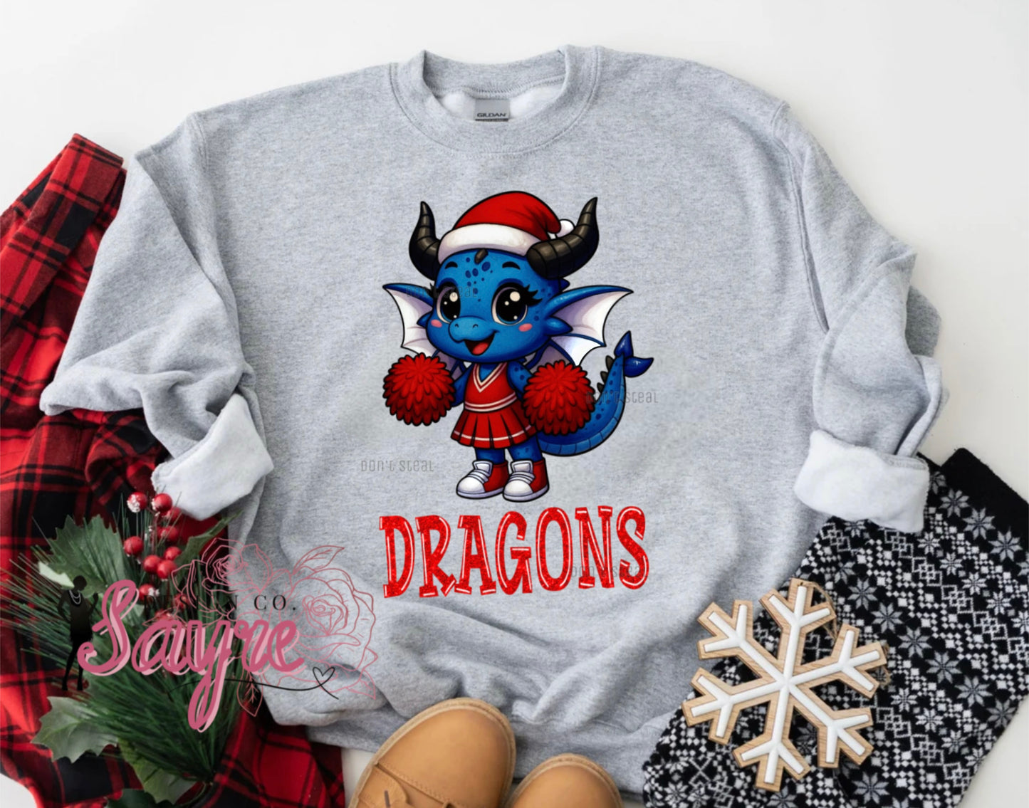 Customizable Cheer Mascot Santa Shirt/Long Sleeve/Crewneck/Hoodie