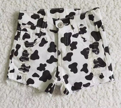 Cow Print Denim Shorts