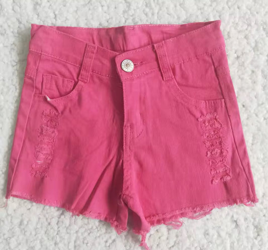 Hot Pink Fray Denim Shorts