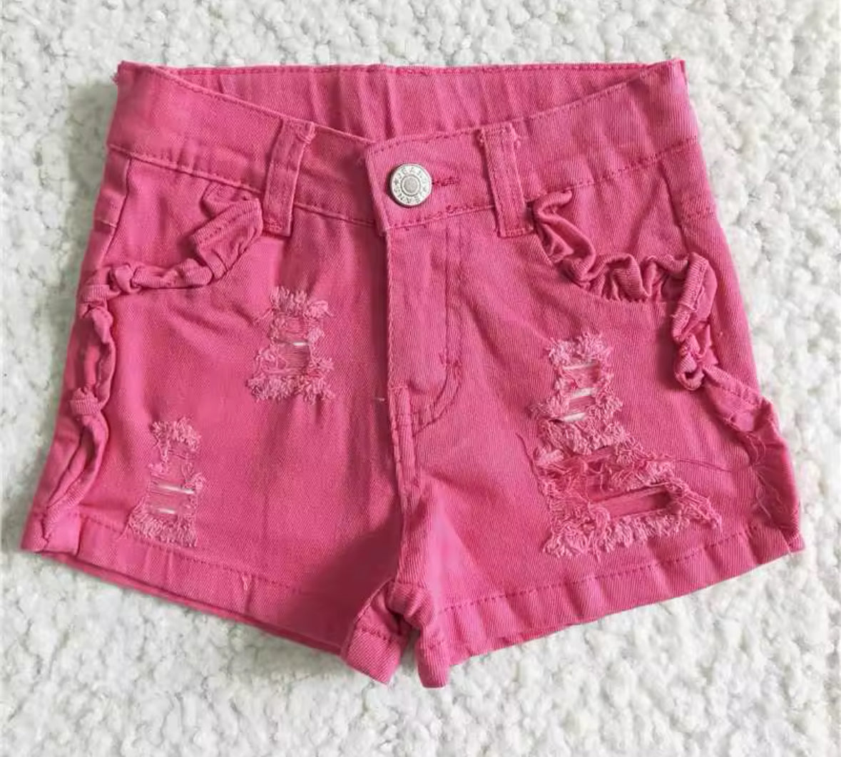 Hot Pink Distressed Denim Shorts