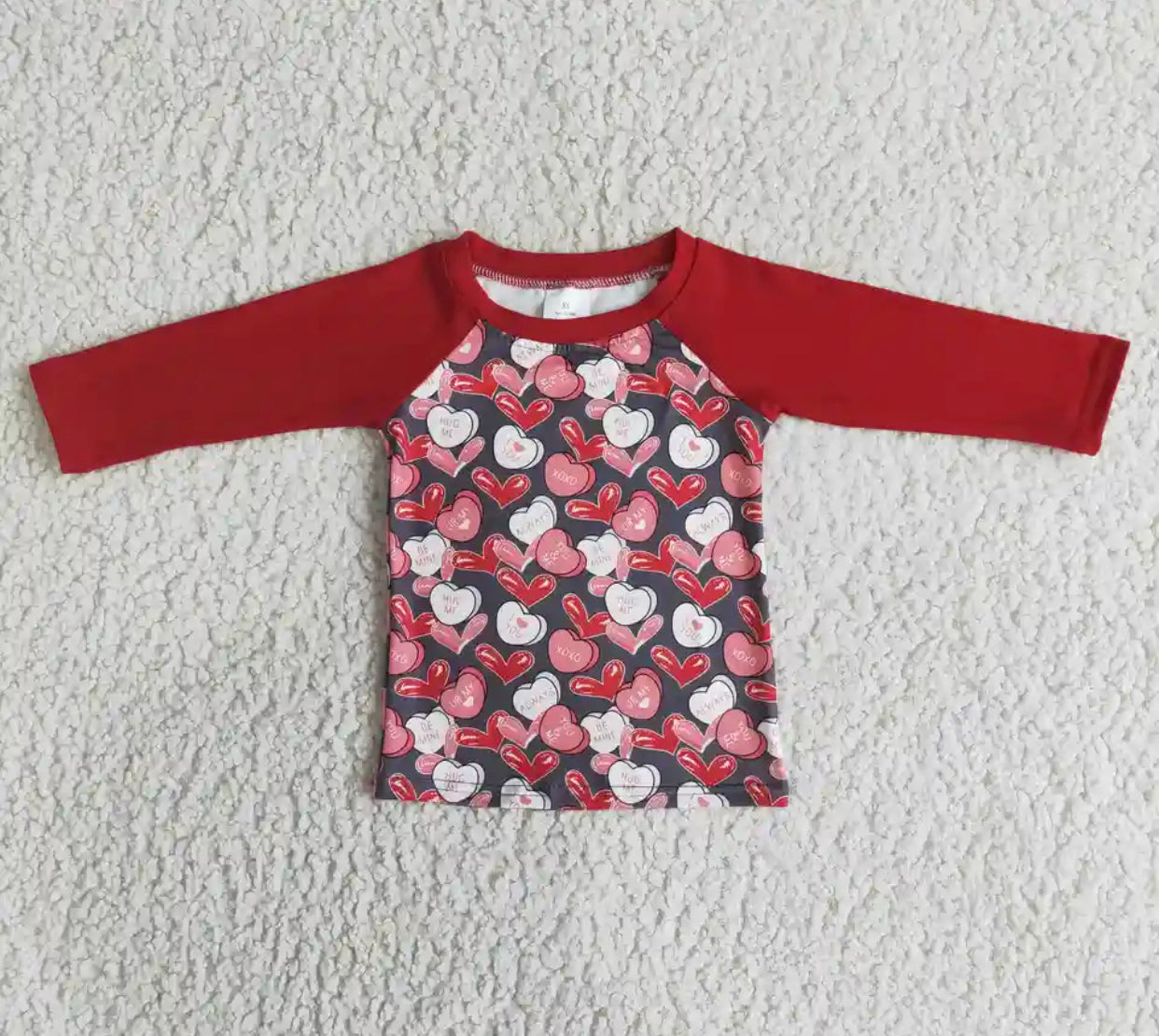 Boy/Girl Red Hearts Dress & Boys Baseball Tee Matching Set