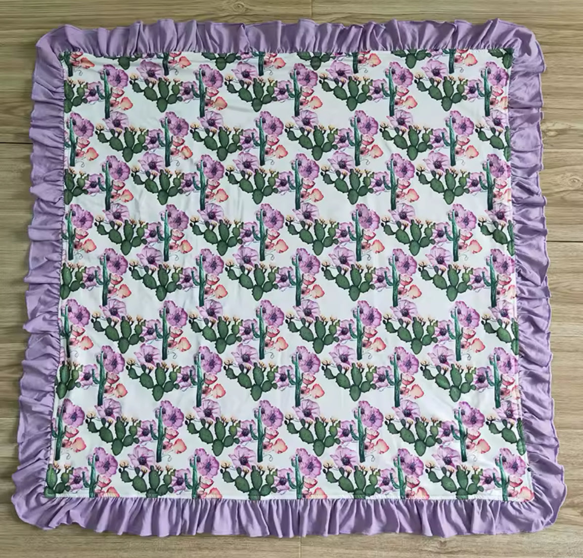 Purple Cactus Flowers Ruffled Minky-Back Blanket 29x43”