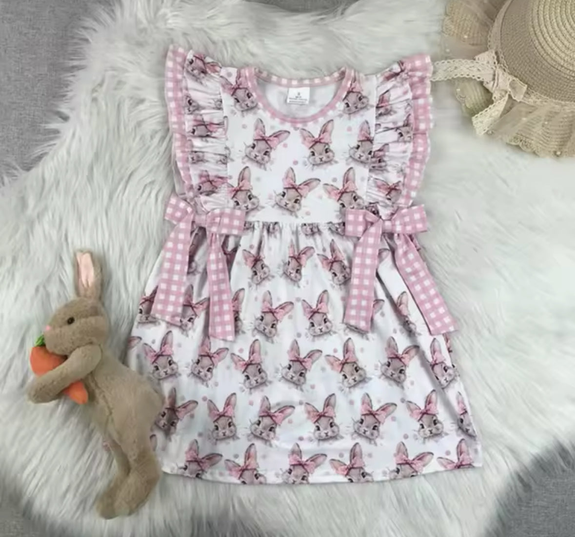 Pink Gingham Bows & Bunny Dress