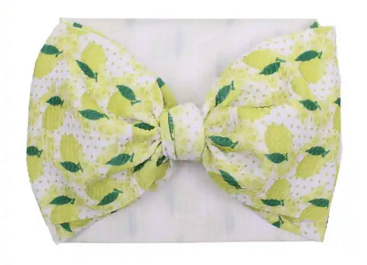 White Lemon Print 7” Bow Head-wrap Sayre Design Co.