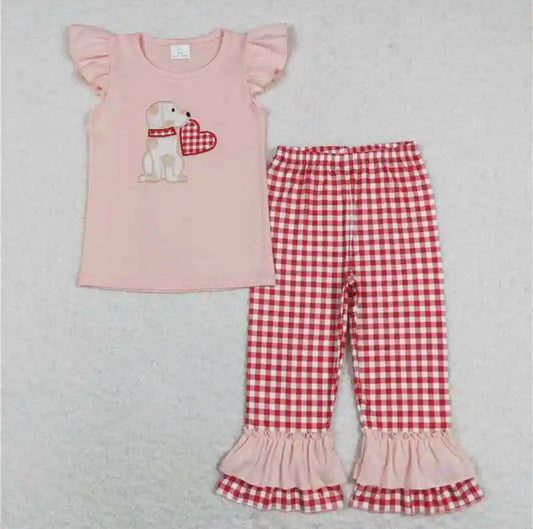 Gingham Heart Dog Ruffle Set