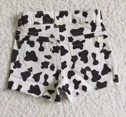 Cow Print Denim Shorts