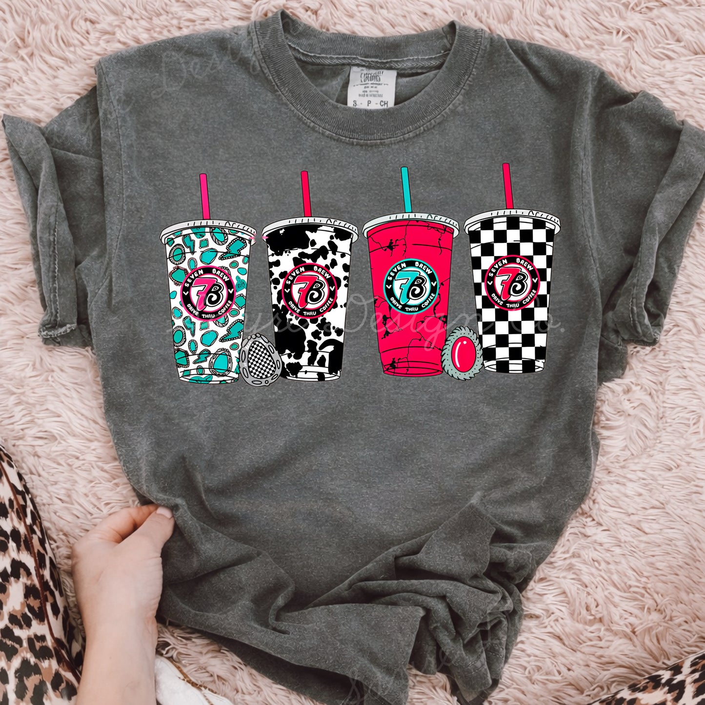 7Brew Drinks Patterns & Turquoise Tee