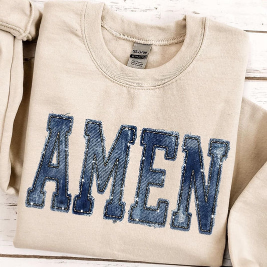 Faux Denim Amen Shirt/Long Sleeve/Crewneck/Hoodie