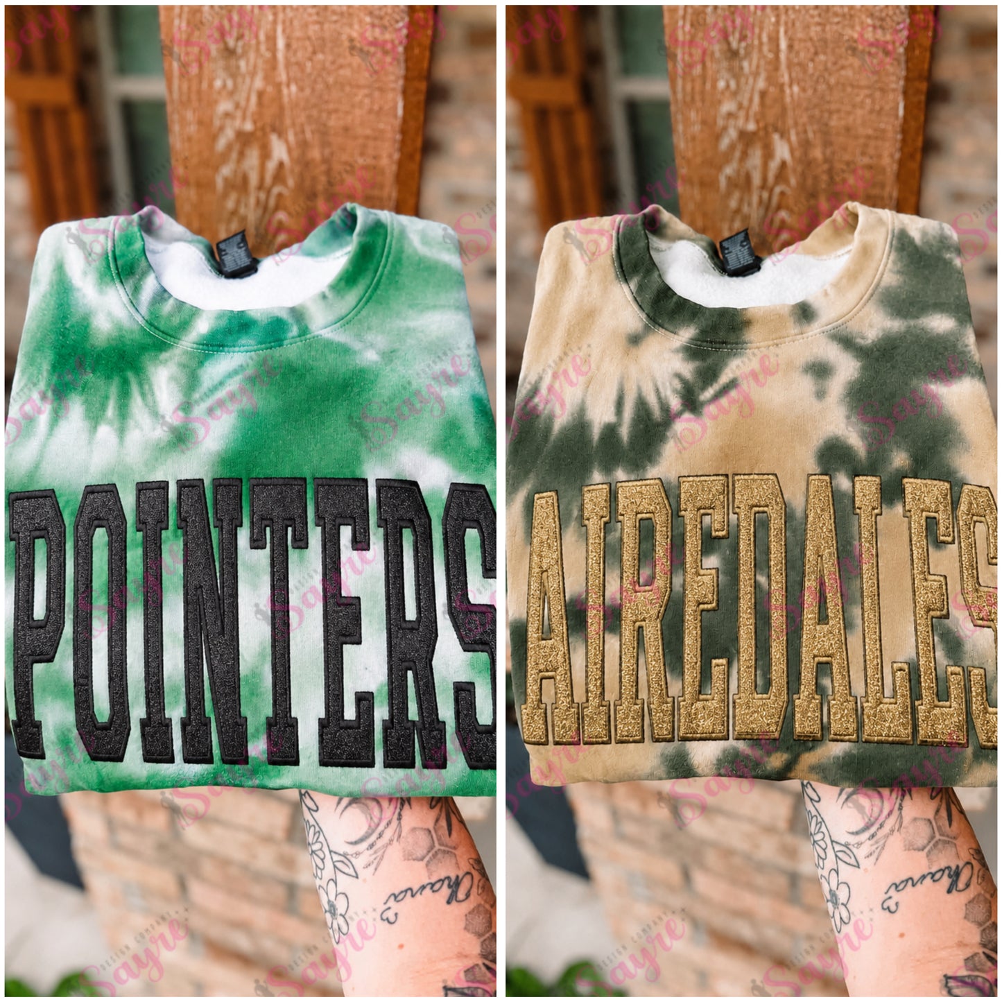 Tie-Dye & Glittered Embroidered Airedales/Pointers Crewneck Sweatshirt- Closes 8/9!