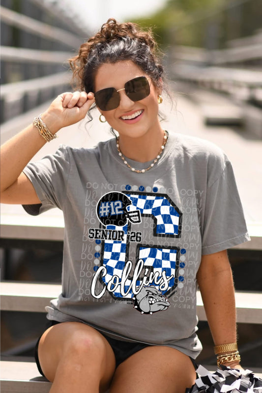Customizable Senior Football Checkered Letter Shirt/Long Sleeve/Crewneck/Hoodie