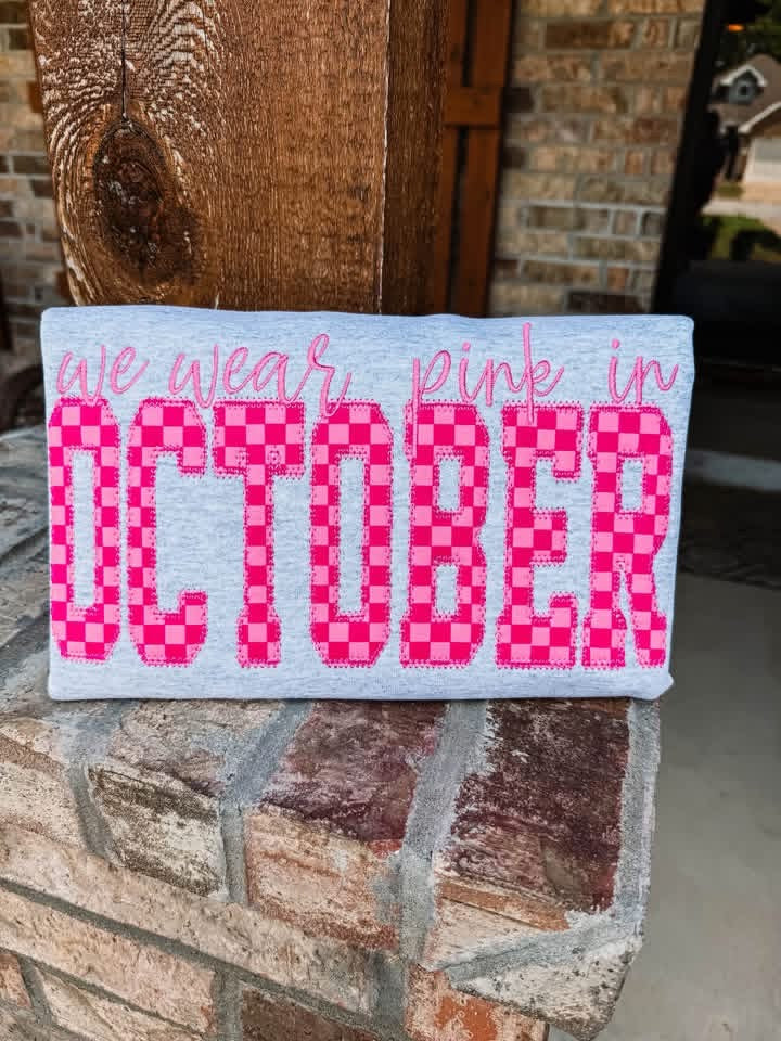 We Wear Pink in October Embroidered Tee/Crewneck - Closes 8/14!