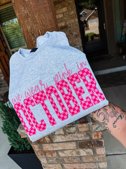 We Wear Pink in October Embroidered Tee/Crewneck - Closes 8/14!