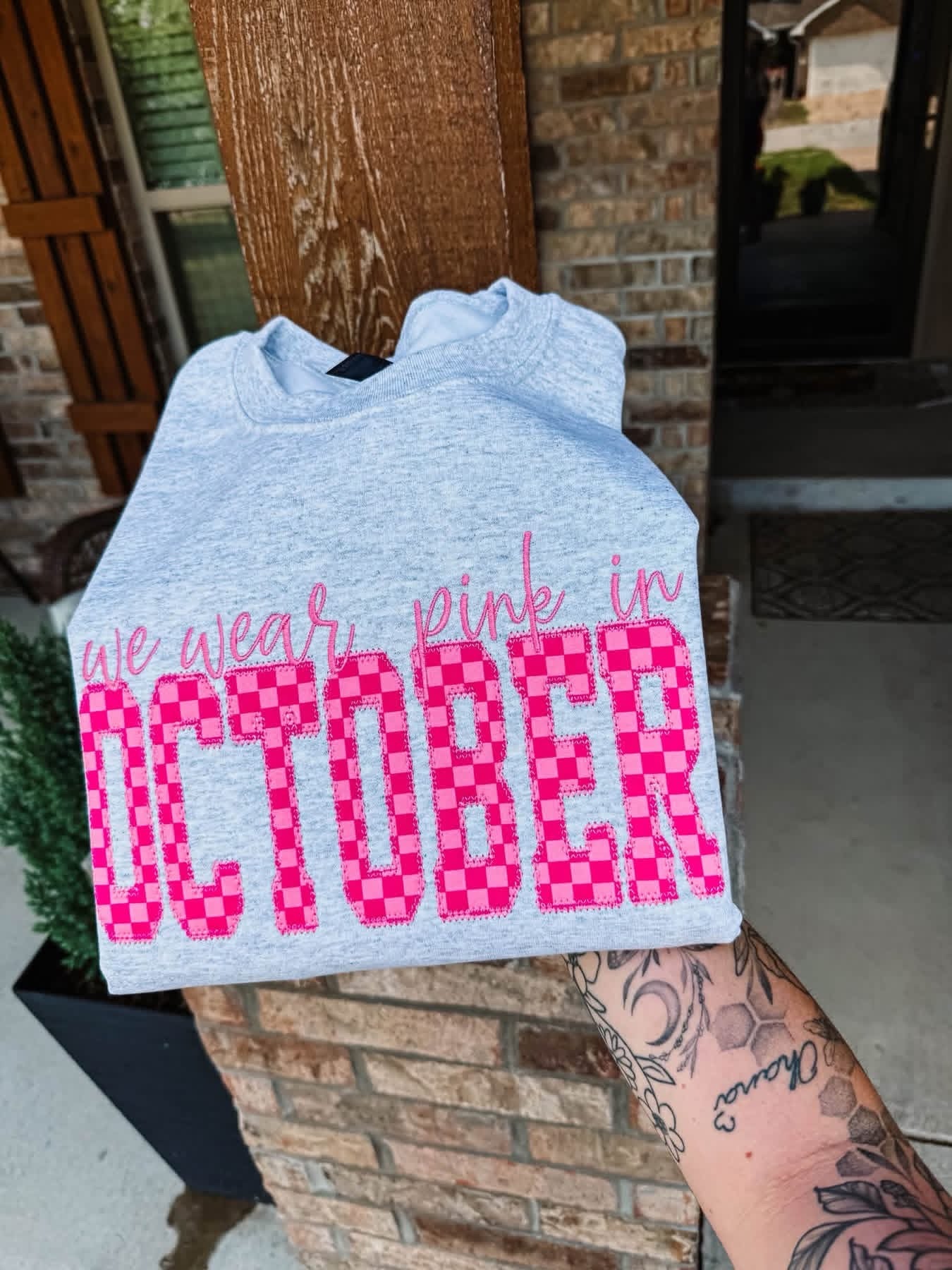 We Wear Pink in October Embroidered Tee/Crewneck - Closes 8/14!