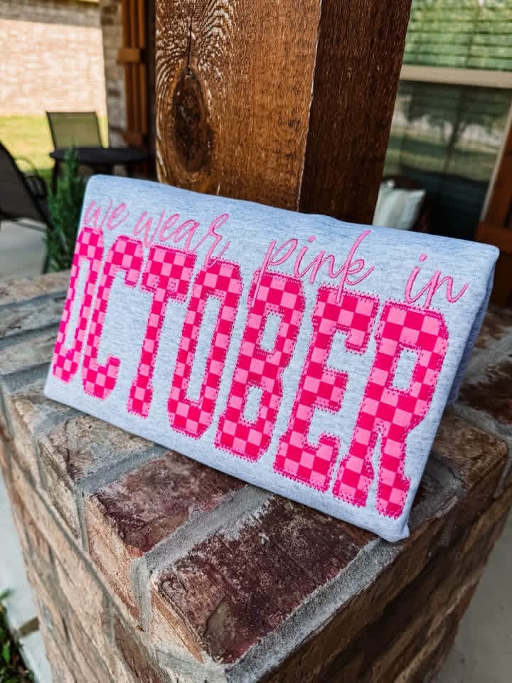 We Wear Pink in October Embroidered Tee/Crewneck - Closes 8/14!