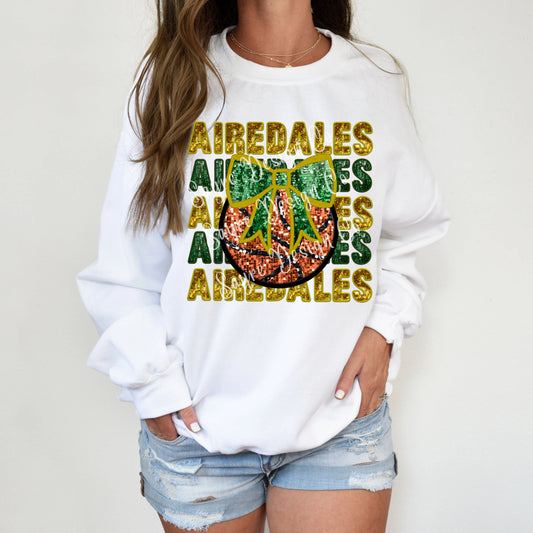 Customizable Faux Sequin Basketball Bow  Shirt/Long Sleeve/Crewneck/Hoodie