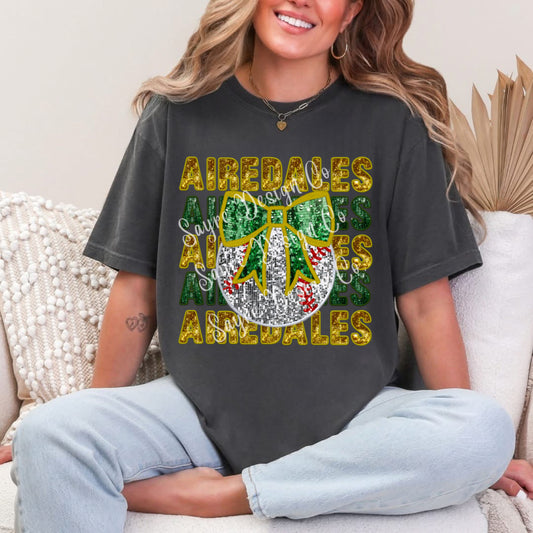 Customizable Baseball Faux Sequin Bow Shirt/Long Sleeve/Crewneck/Hoodie