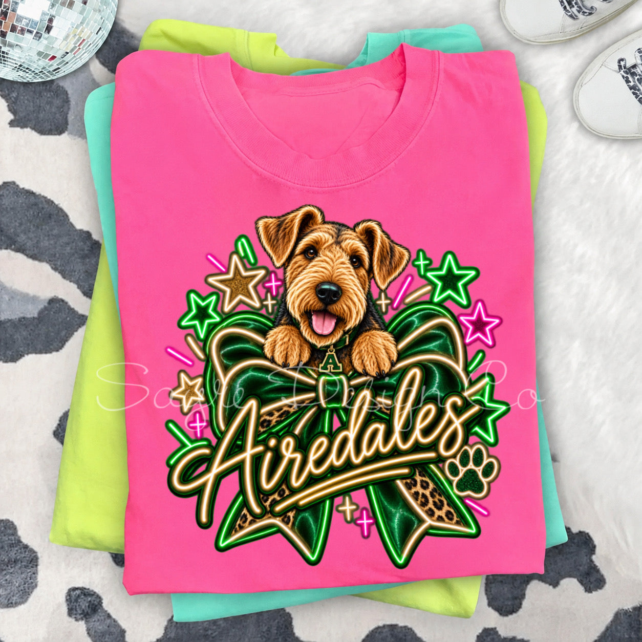 Neon Bow Airedales Tee/Crewneck