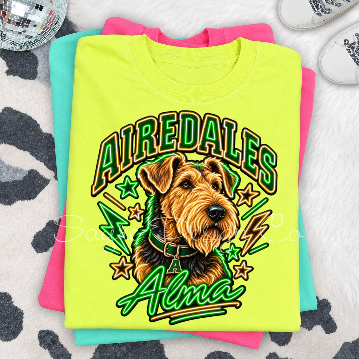 Neon Sign Airedales Tee/Crewneck
