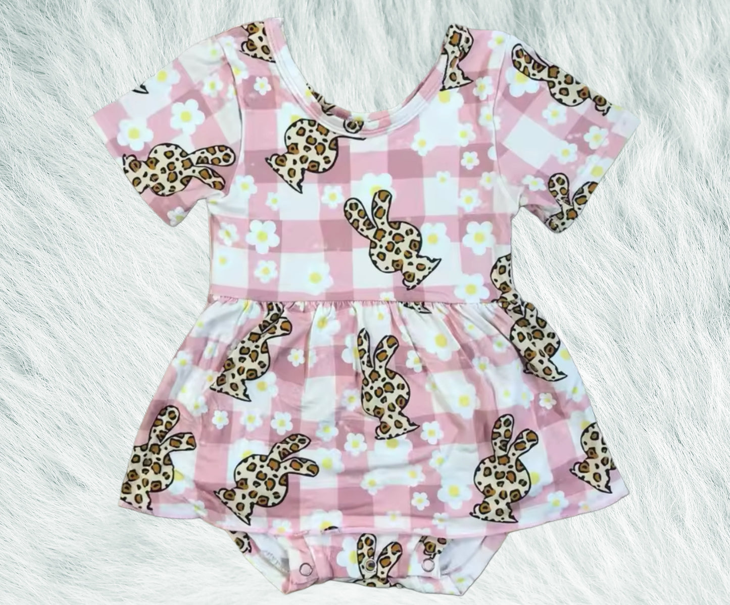 Pink & Leopard Bunny Bamboo Skirted Romper