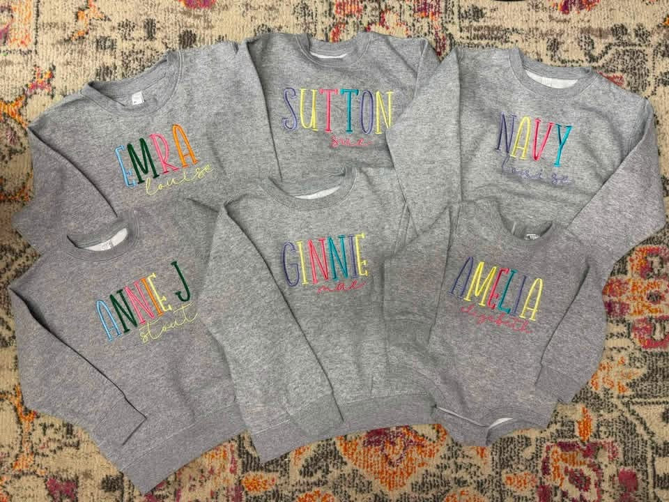 Custom Embroidered Name Sweatshirts/Body Suits