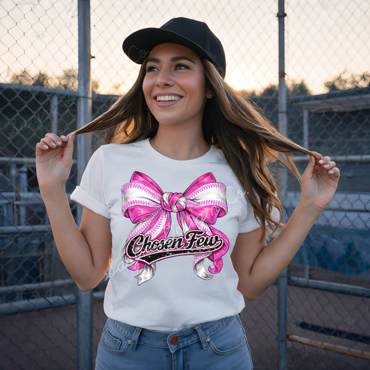 Pink Faux Glitter CF Twist Baseball Bow Shirt/Long Sleeve/Crewneck/Hoodie