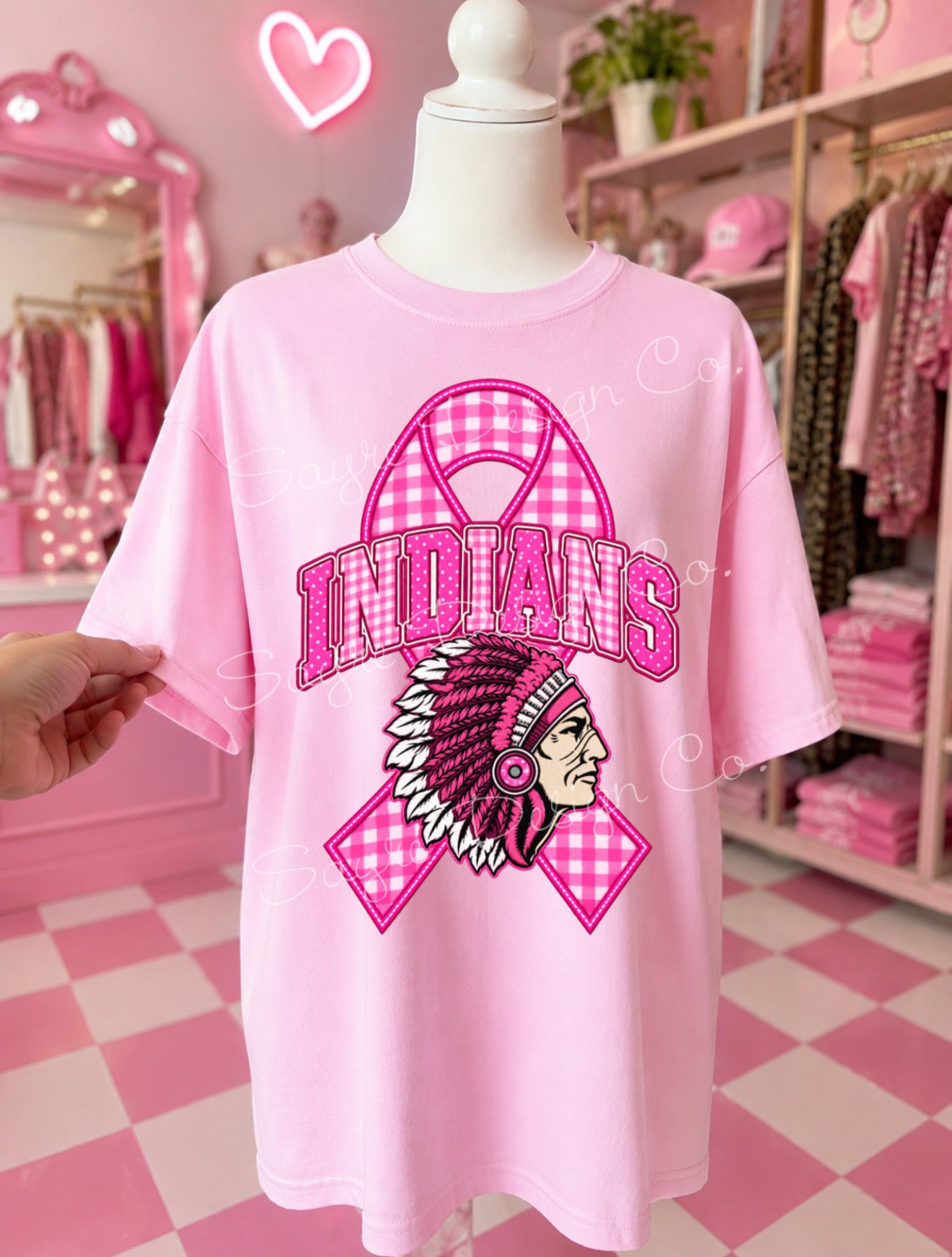 Customizable Gingham Ribbon Mascot Pink Out Tee/Crewneck Sweatshirt