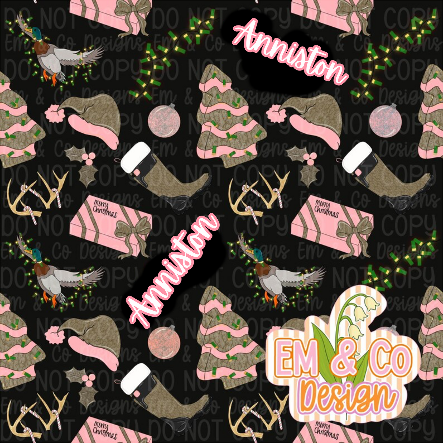 Pink Duck Hunting Christmas Name Bows