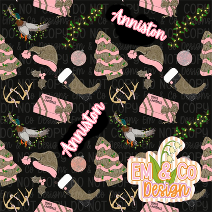 Pink Duck Hunting Christmas Name Bows