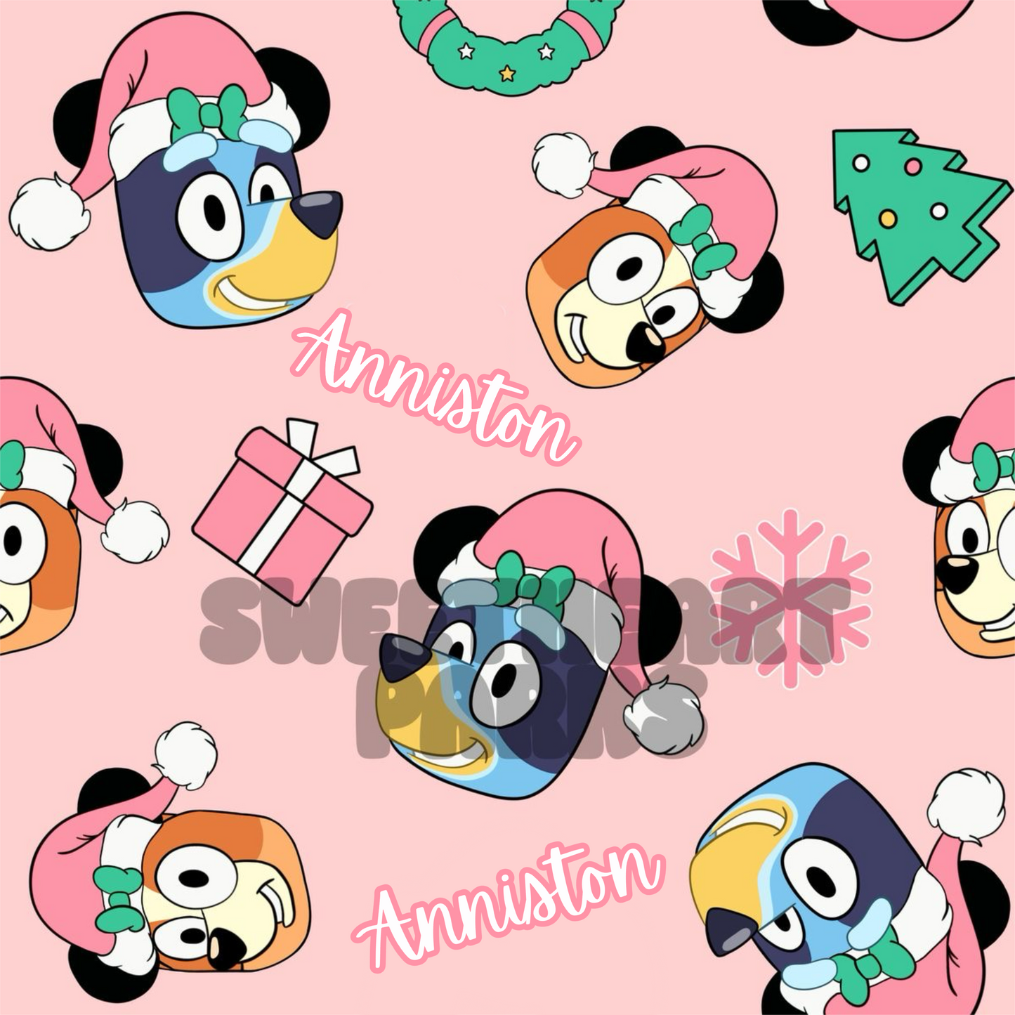 Pink Bluey Christmas Name Bows