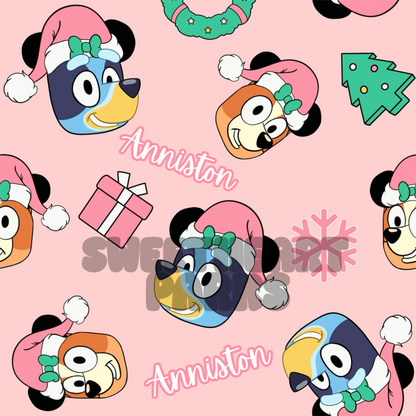 Pink Bluey Christmas Name Bows