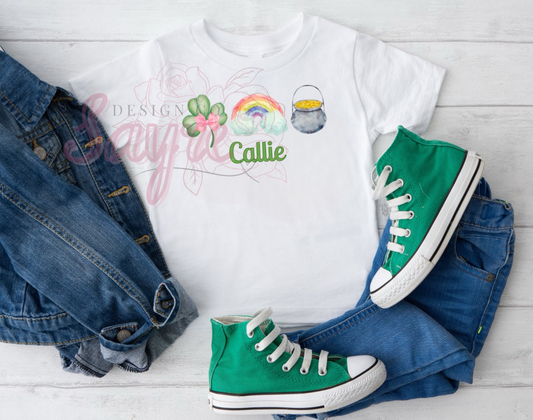 Custom Name St. Patrick’s Day Symbols Youth T-Shirt/Crewneck GIRL DESIGN