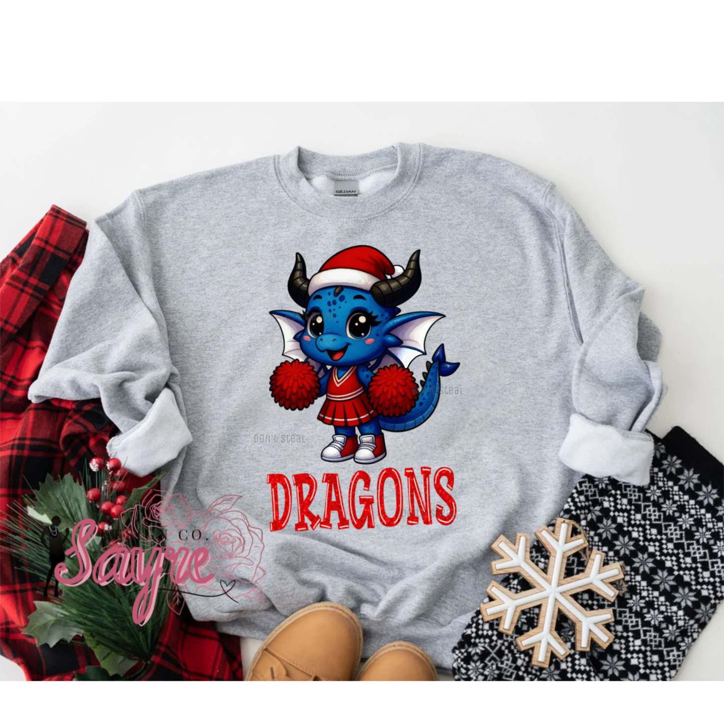 Customizable Cheer Mascot Santa Shirt/Long Sleeve/Crewneck/Hoodie