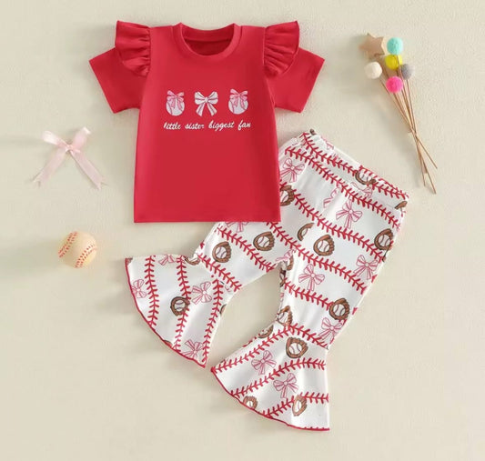 Little Sister Biggest Fan Baseball 2 Piece Set
