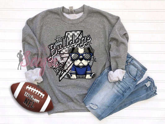Checkered Mascot Bulldogs- Navy Shirt/Long Sleeve/Crewneck/Hoodie