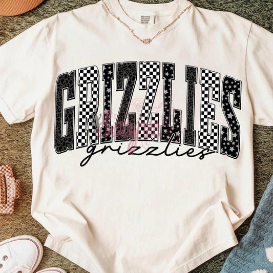 Stars & Checkered Grizzlies-Gray Shirt/Long Sleeve/Crewneck/Hoodie