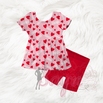 Name Customizable Pink Background Red Hearts 0/3M-Adult 4XL