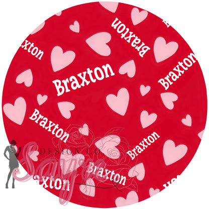 Name Customizable Red Background Pink Hearts 0/3M-Adult 4XL
