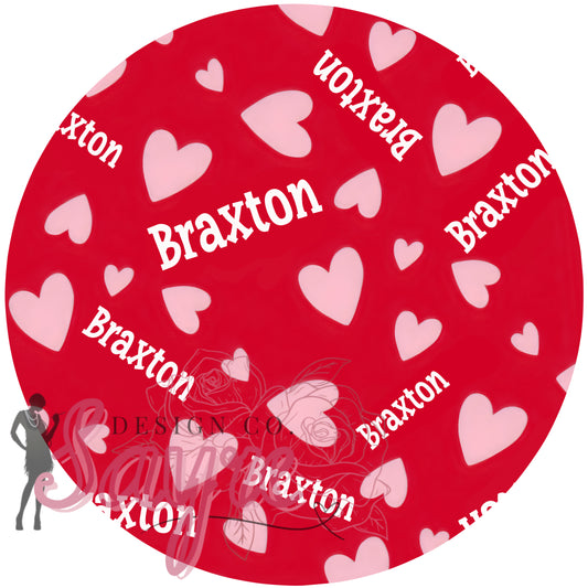 Name Customizable Red Background Pink Hearts 0/3M-Adult 4XL