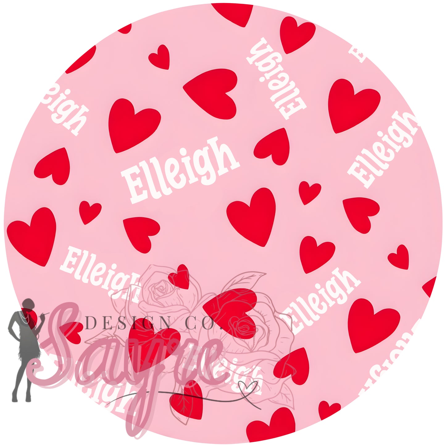 Name Customizable Pink Background Red Hearts 0/3M-Adult 4XL